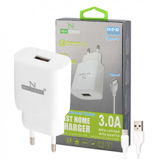 NEW SCIENCE TYPE-C 3.0A FAST CHARGER WHITE REF:4707